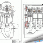 Чертеж дизельного двигателя в разрезе